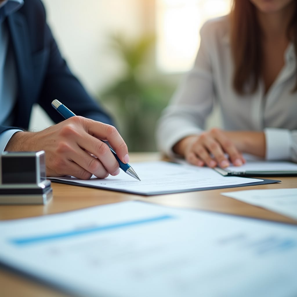 Care professional reviewing policy documents